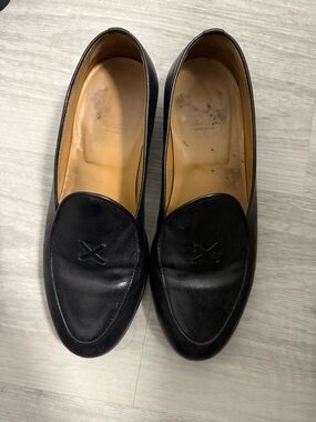Del Toro Black Leather Slip-On Loafers with Embossed X